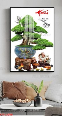 File tranh File tranh chậu mai bonsai FTTL1050 (gốc) in vải canvas