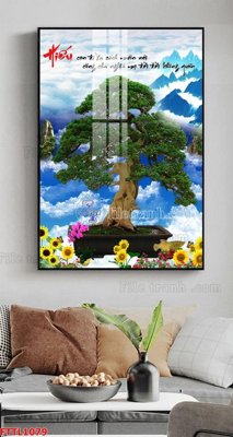 File gốc File tranh chậu mai bonsai FTTL1079 (in tráng gương) nghệ thuật
