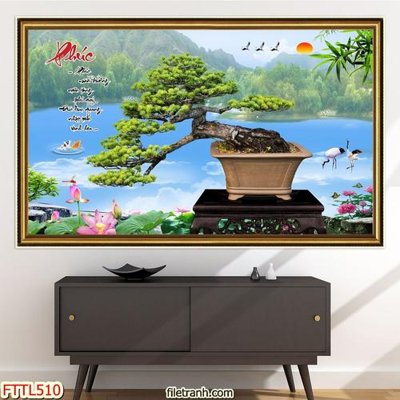 File gốc File tranh chậu mai bonsai FTTL510 (in lụa) tranh phong thủy