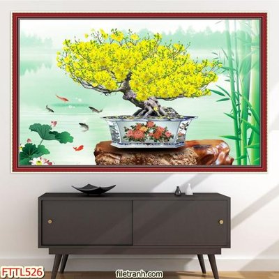 File gốc File tranh chậu mai bonsai FTTL526 (cho in ấn) từ kho Filetranh