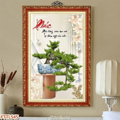File tranh File tranh chậu mai bonsai FTTL545 (bản gốc) in lụa dán tường