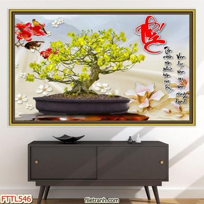 File tranh in mica File tranh chậu mai bonsai FTTL546 (độ phân giải cao)