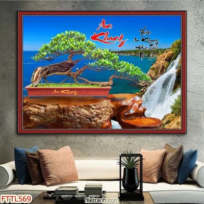 File tranh File tranh chậu mai bonsai FTTL569 (bản gốc) in lụa dán tường