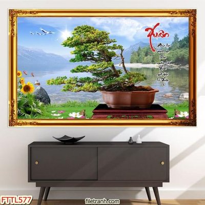 File tranh in tráng gương File tranh chậu mai bonsai FTTL577 (siêu nét)