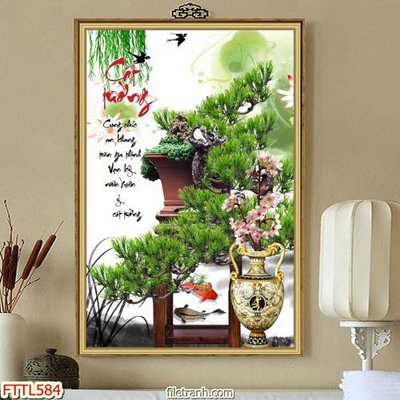 File in lụa File tranh chậu mai bonsai FTTL584 (chất lượng cao) File tranh chậu mai bonsai FTTL584
