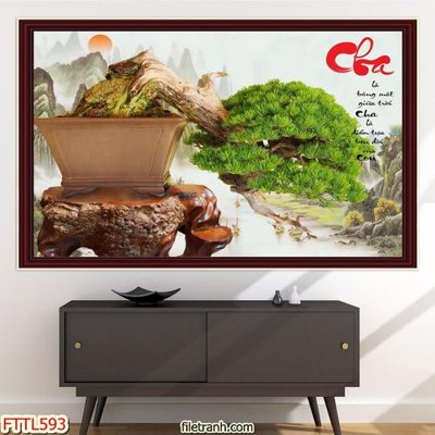 File in trần File tranh chậu mai bonsai FTTL593 (bản gốc) hoa văn
