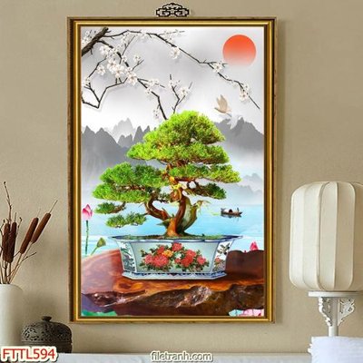 File tranh File tranh chậu mai bonsai FTTL594 (ảnh gốc) in trần xuyên sáng
