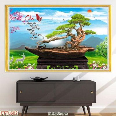 File ảnh File tranh chậu mai bonsai FTTL602 (gốc) in standee
