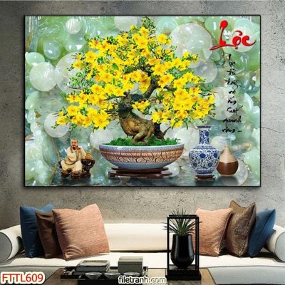 Tải file gốc in lụa File tranh chậu mai bonsai FTTL609 siêu nét