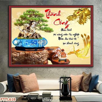Download file gốc File tranh chậu mai bonsai FTTL618 (in lụa) hoa lá