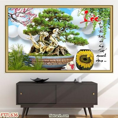 Tải file gốc in lụa File tranh chậu mai bonsai FTTL636 siêu nét