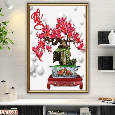 Tải file File tranh chậu mai bonsai FTTL681 (gốc) chủ đề hoa sen