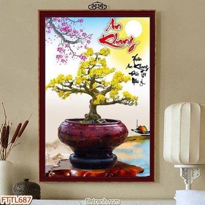 File in mica File tranh chậu mai bonsai FTTL687 (bản gốc) làm vách ngăn