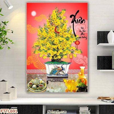 File in trần File tranh chậu mai bonsai FTTL691 (bản gốc) trời sao