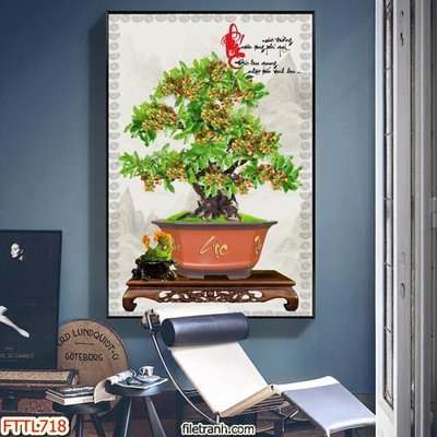 File ảnh File tranh chậu mai bonsai FTTL718 (gốc) dùng in Pano