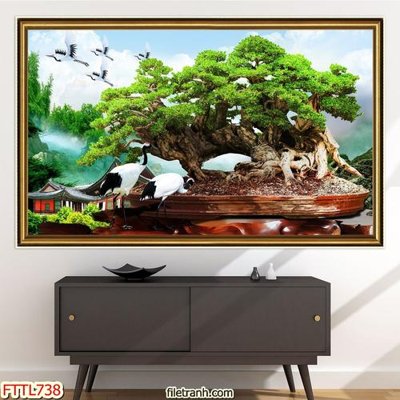 File tranh File tranh chậu mai bonsai FTTL738 (bản gốc) in canvas
