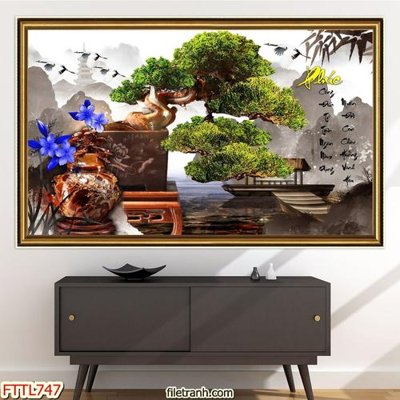 Ảnh gốc File tranh chậu mai bonsai FTTL747 (nét căng) in mica