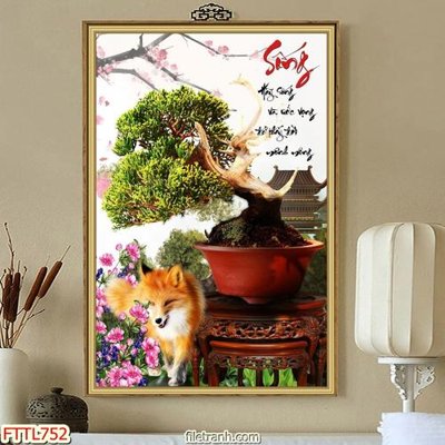 File gốc File tranh chậu mai bonsai FTTL752 (in ấn) màu sắc trung thực