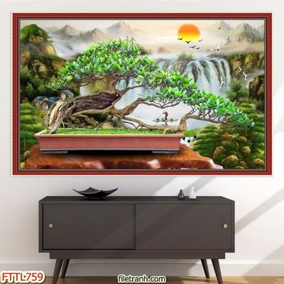 File in mica File tranh chậu mai bonsai FTTL759 (bản gốc) sắc sảo