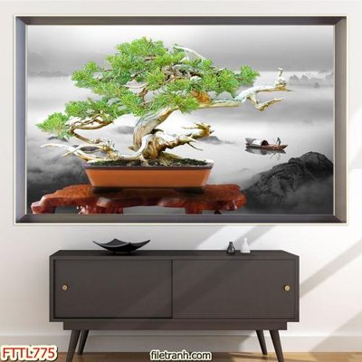 File tranh File tranh chậu mai bonsai FTTL775 (ảnh gốc) in trần nhà