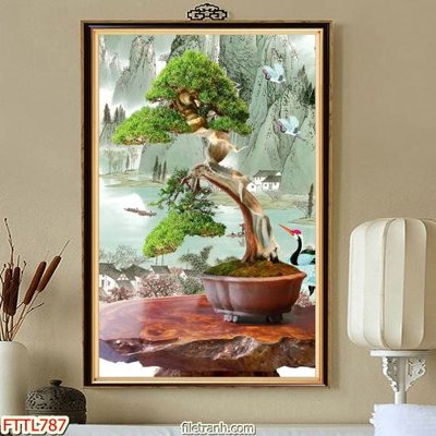 File gốc File tranh chậu mai bonsai FTTL787 (phong cách) cổ điển