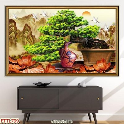 File gốc File tranh chậu mai bonsai FTTL799 (phong cách) tối giản