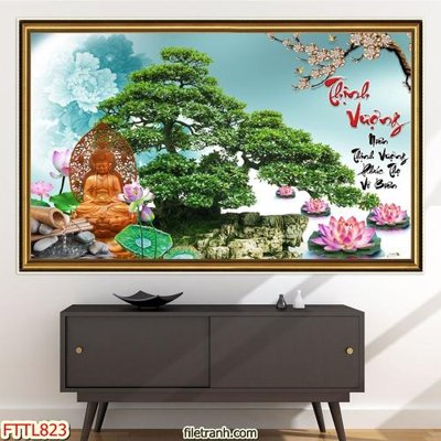 File tranh in trần File tranh chậu mai bonsai FTTL823 (ảnh gốc siêu nét)