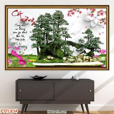 File gốc File tranh chậu mai bonsai FTTL834 (in lụa) tranh thuận buồm