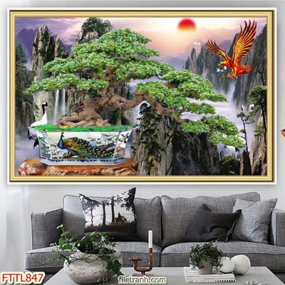 File in trần File tranh chậu mai bonsai FTTL847 (bản gốc) bầu trời
