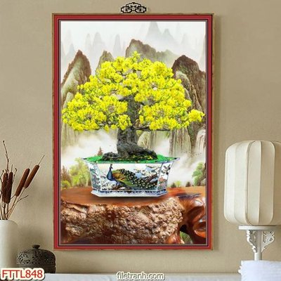 File gốc File tranh chậu mai bonsai FTTL848 (in lụa) cao cấp
