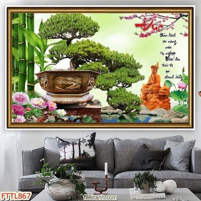 Ảnh gốc file in lụa File tranh chậu mai bonsai FTTL867 chi tiết