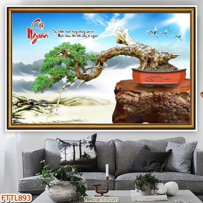 File in trần File tranh chậu mai bonsai FTTL893 (bản gốc) đại dương