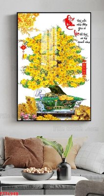 Hình ảnh file gốc in trần nhà File tranh chậu mai bonsai FTTL948