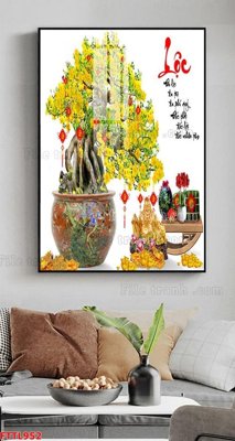 File tranh gốc File tranh chậu mai bonsai FTTL952 (sắc nét từng chi tiết)