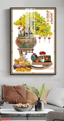 Ảnh gốc File tranh chậu mai bonsai FTTL954 (độ nét cao) in tráng gương