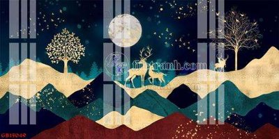 File tranh File gốc in bộ tranh decor treo tráng gương canvas GB15049 (gốc) chủ đề thành phố