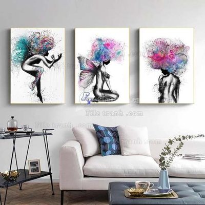 File tranh gốc in trần nhà File gốc in bộ tranh decor treo tráng gương canvas GB20445 3D