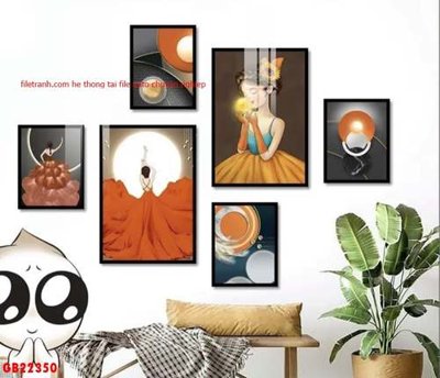 File tranh File gốc in bộ tranh decor treo tráng gương canvas GB22350 (bản gốc) in lụa 5D