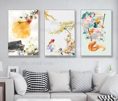 File in trần File bộ tranh treo hiện đại HD14178 (bản gốc) mây trời