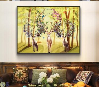 File gốc File tranh treo hiện đại HD3144 (in lụa) tranh mã đáo