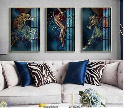 File gốc File tranh pha lê ngựa vàng HD3717 (in tráng gương) hiện đại