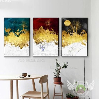 File gốc File bộ tranh treo hiện đại HD40573 (in lụa) hoa văn cổ điển