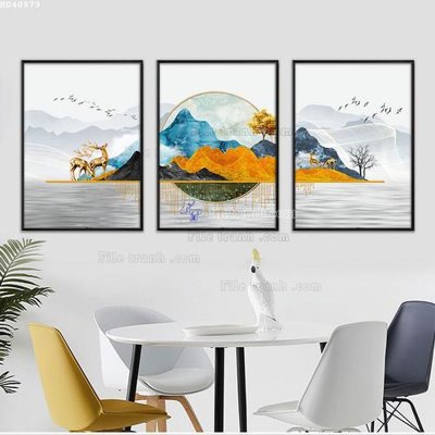 File tranh File bộ tranh treo hiện đại HD40879 (bản gốc) in lụa 5D