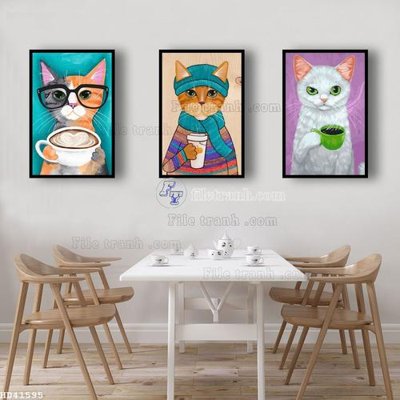 File gốc File bộ tranh treo hiện đại HD41595 (in lụa) tranh mã đáo