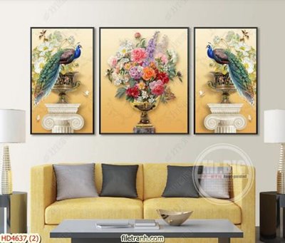 File tranh file tranh bộ 3 chim côngHD4637 (gốc) phong cách tối giản