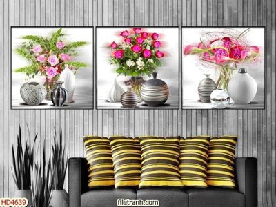 Tải file Tranh bộ 3 bình hoa HD4639 (gốc) chủ đề phong thủy