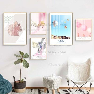 File gốc File tranh bộ 5 tấm hiện đại HD51050 (in lụa) họa tiết 3D