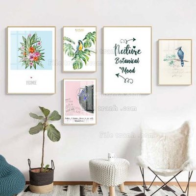 File gốc File tranh bộ 5 tấm hiện đại HD51052 (in mica) làm bảng hiệu