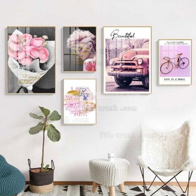 File tranh File tranh bộ 5 tấm hiện đại HD51061 (gốc) in trên kính