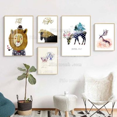 File gốc File tranh bộ 5 tấm hiện đại HD51098 (in 3D) cho trang trí